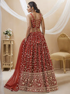 Jyoti Fashion Women's Maroon Georgette Sequins Zari Embroidered Lehenga Choli & Dupatta | Grocsy