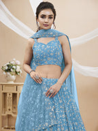 Jyoti Fashion Women's Sky Blue Georgette Sequins Zari Embroidered Lehenga Choli & Dupatta | Grocsy