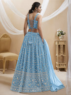 Jyoti Fashion Women's Sky Blue Georgette Sequins Zari Embroidered Lehenga Choli & Dupatta | Grocsy