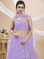 Jyoti Fashion Women's Lavender Georgette Sequins Zari Embroidered Lehenga Choli & Dupatta | Grocsy