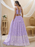 Jyoti Fashion Women's Lavender Georgette Sequins Zari Embroidered Lehenga Choli & Dupatta | Grocsy