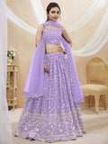Jyoti Fashion Women's Lavender Georgette Sequins Zari Embroidered Lehenga Choli & Dupatta | Grocsy