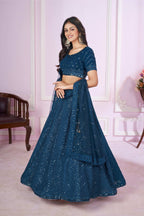 Jyoti Fashion Women's Teal Georgette Sequins Thread Embroidered Lehenga Choli & Dupatta | Grocsy