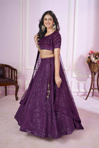 Jyoti Fashion Women's Purple Georgette Sequins Thread Embroidered Lehenga Choli & Dupatta | Grocsy