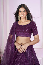 Jyoti Fashion Women's Purple Georgette Sequins Thread Embroidered Lehenga Choli & Dupatta | Grocsy