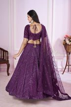 Jyoti Fashion Women's Purple Georgette Sequins Thread Embroidered Lehenga Choli & Dupatta | Grocsy