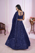 Jyoti Fashion Women's Navy Blue Georgette Sequins Thread Embroidered Lehenga Choli & Dupatta | Grocsy