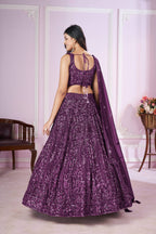 Jyoti Fashion Women's Purple Georgette Sequins Thread Embroidered Lehenga Choli & Dupatta | Grocsy