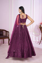 Jyoti Fashion Women's Wine Soft Net Sequins Thread Embroidered Lehenga Choli & Dupatta | Grocsy