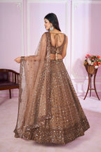 Jyoti Fashion Women's Brown Soft Net Sequins Thread Embroidered Lehenga Choli & Dupatta | Grocsy