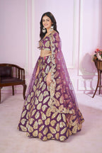 Jyoti Fashion Women's Purple Georgette Sequins Zari Embroidered Lehenga Choli & Dupatta | Grocsy