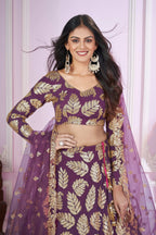 Jyoti Fashion Women's Purple Georgette Sequins Zari Embroidered Lehenga Choli & Dupatta | Grocsy