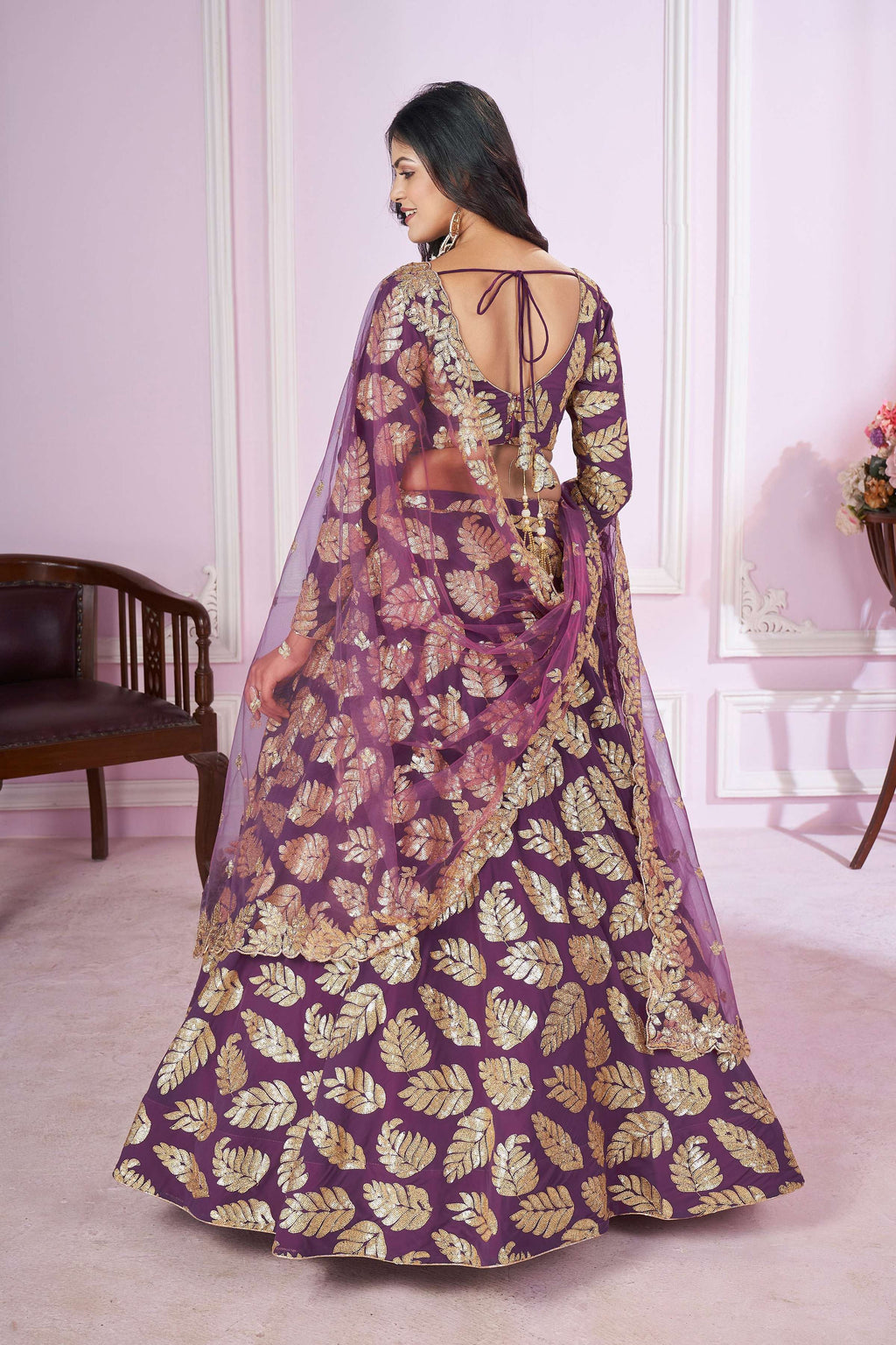 Jyoti Fashion Women's Purple Georgette Sequins Zari Embroidered Lehenga Choli & Dupatta | Grocsy