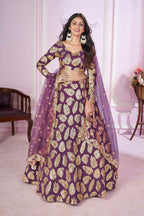 Jyoti Fashion Women's Purple Georgette Sequins Zari Embroidered Lehenga Choli & Dupatta | Grocsy