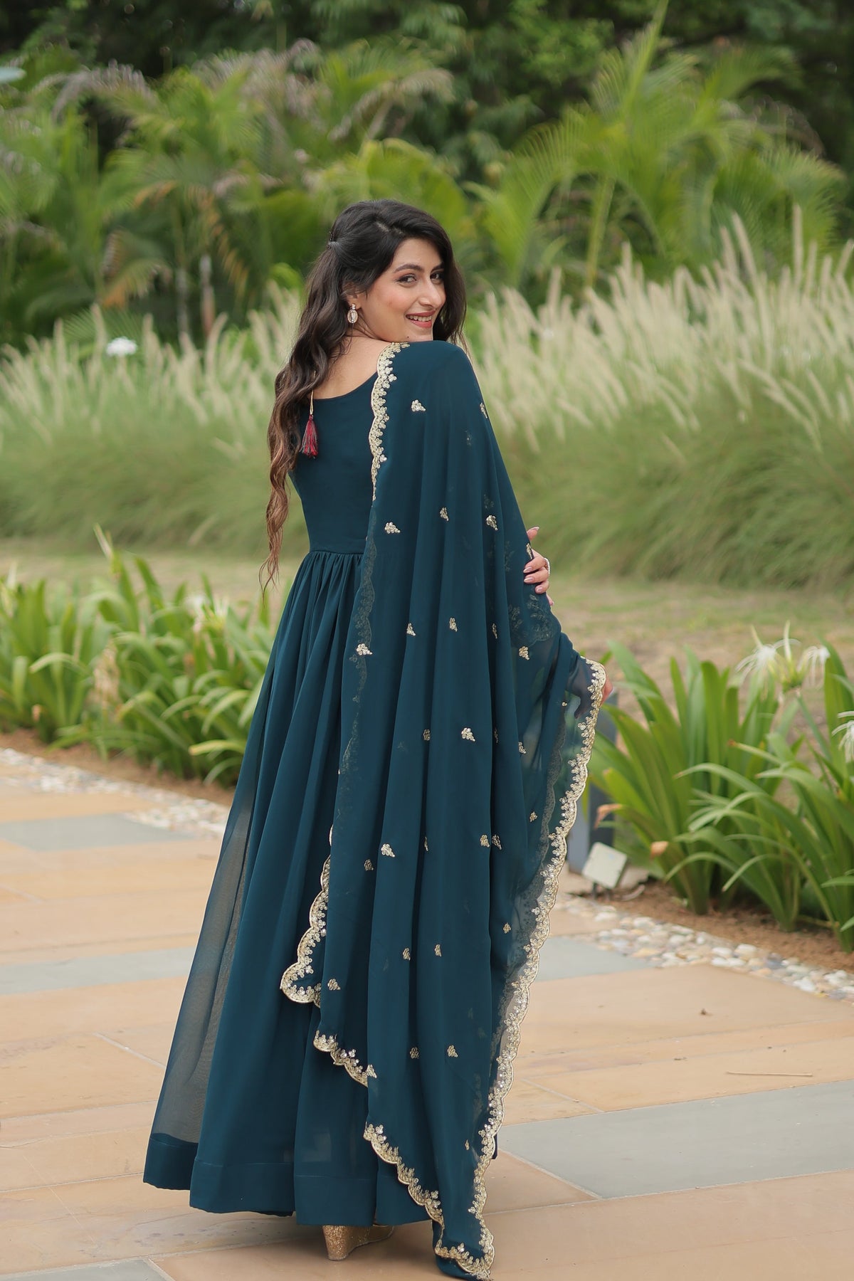 Jyoti Fashion Women's Rama Faux Blooming Sequins with Zari Embroidered Long Anarkali Sets | Grocsy