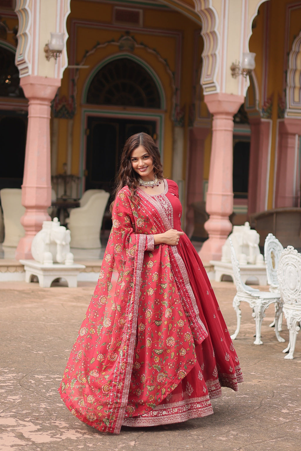 Jyoti Fashion Women's Maroon Chinon Rich Sequins Embroidered Long Anarkali Sets | Grocsy