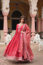 Jyoti Fashion Women's Maroon Chinon Rich Sequins Embroidered Long Anarkali Sets | Grocsy