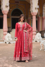 Jyoti Fashion Women's Maroon Chinon Rich Sequins Embroidered Long Anarkali Sets | Grocsy