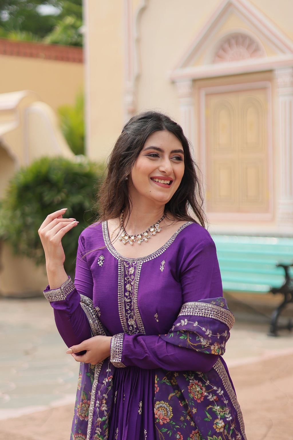 Jyoti Fashion Women's Purple Chinon Rich Sequins Embroidered Long Anarkali Sets | Grocsy