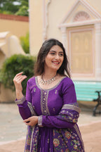 Jyoti Fashion Women's Purple Chinon Rich Sequins Embroidered Long Anarkali Sets | Grocsy