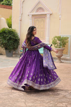 Jyoti Fashion Women's Purple Chinon Rich Sequins Embroidered Long Anarkali Sets | Grocsy