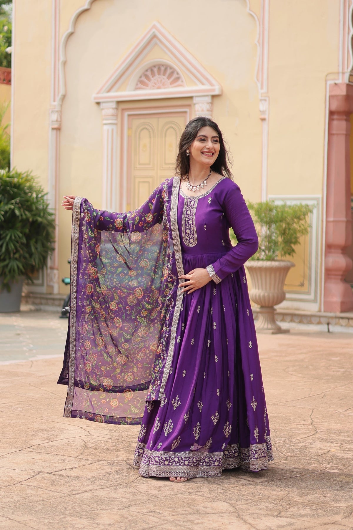 Jyoti Fashion Women's Purple Chinon Rich Sequins Embroidered Long Anarkali Sets | Grocsy