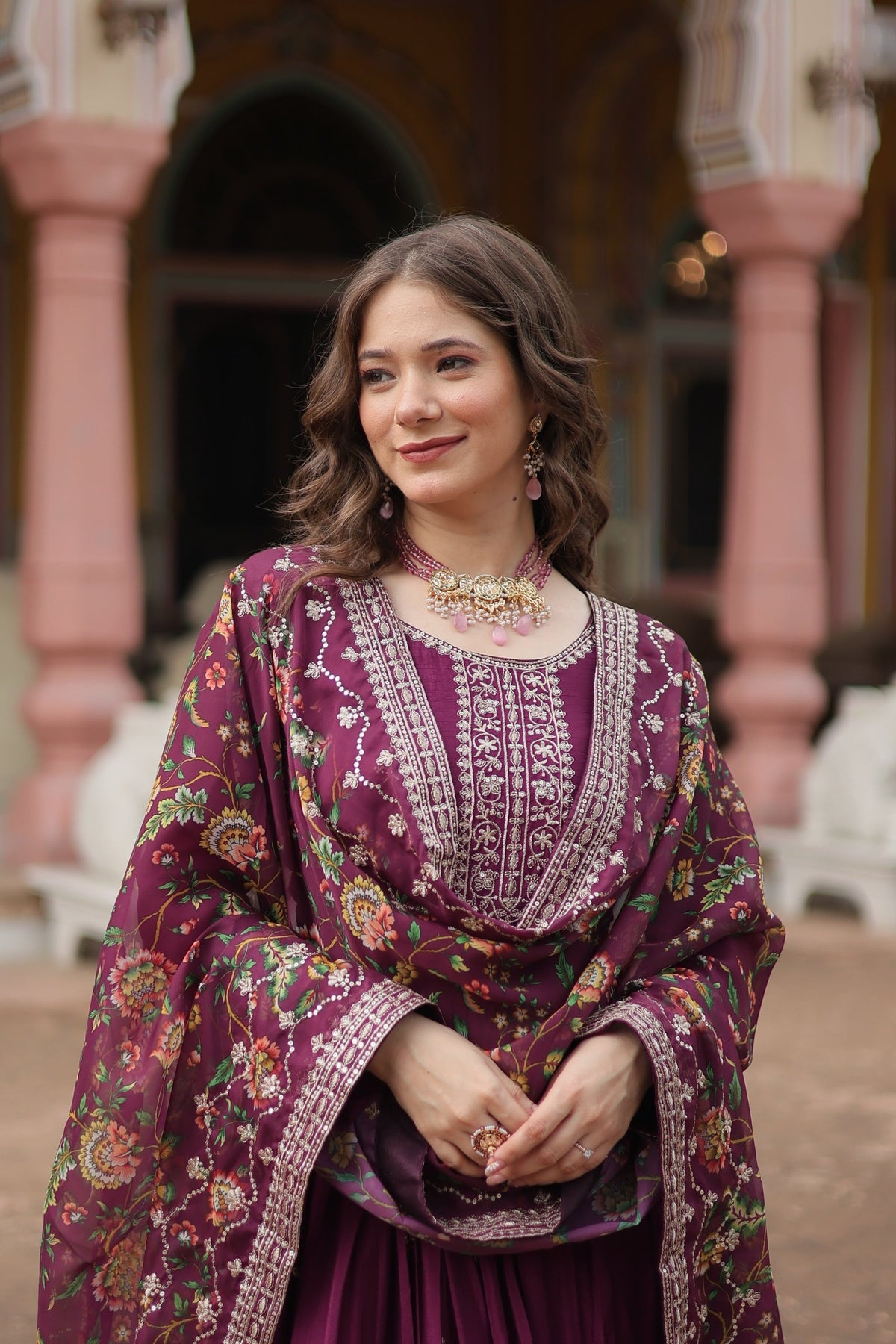 Jyoti Fashion Women's Wine Chinon Rich Sequins Embroidered Long Anarkali Sets | Grocsy