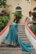 Jyoti Fashion Women's Rama Chinon Rich Sequins Embroidered Kurta Set with Dupatta | Grocsy