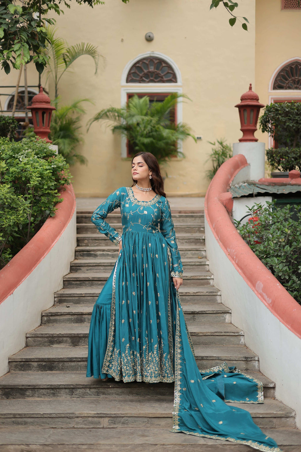 Jyoti Fashion Women's Rama Chinon Rich Sequins Embroidered Kurta Set with Dupatta | Grocsy