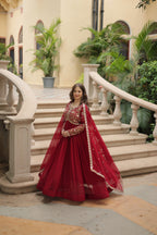 Jyoti Fashion Women's Maroon Faux Blooming Sequins Zari Embroidered Long Anarkali Sets | Grocsy