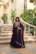 Jyoti Fashion Women's Wine Faux Blooming Sequins Zari Embroidered Long Anarkali Sets | Grocsy