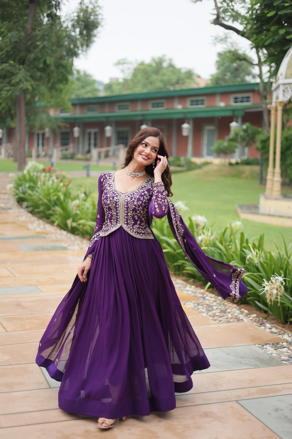 Jyoti Fashion Women's Purple Faux Blooming Sequins Zari Embroidered Long Anarkali Sets | Grocsy