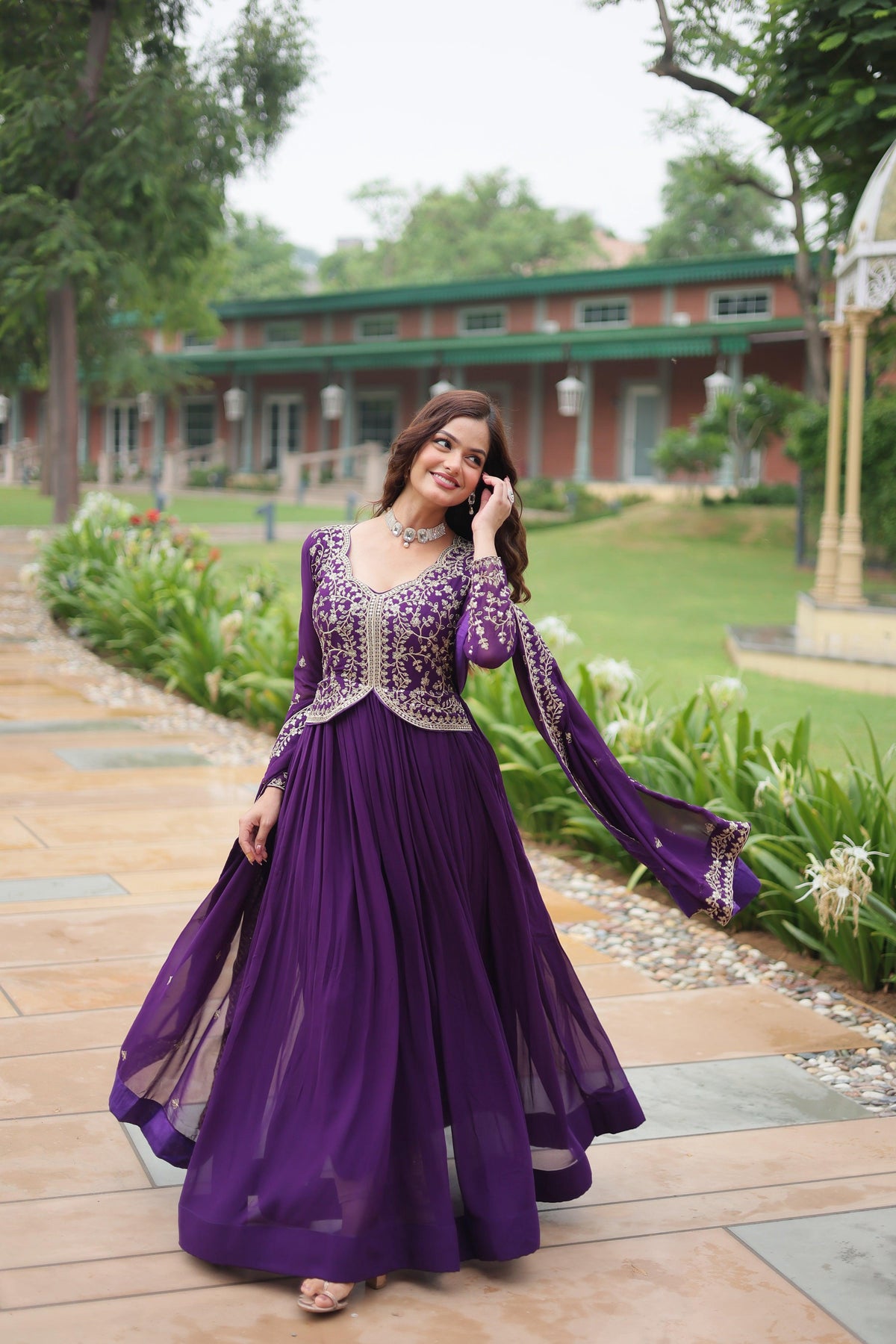 Jyoti Fashion Women's Purple Faux Blooming Sequins Zari Embroidered Long Anarkali Sets | Grocsy