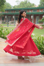 Jyoti Fashion Women's Red Faux Blooming Sequins Zari Embroidered Long Anarkali Sets | Grocsy