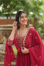 Jyoti Fashion Women's Rani Pink Faux Blooming Sequins Zari Embroidered Long Anarkali Sets | Grocsy