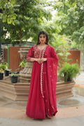 Jyoti Fashion Women's Rani Pink Faux Blooming Sequins Zari Embroidered Long Anarkali Sets | Grocsy