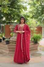 Jyoti Fashion Women's Rani Pink Faux Blooming Sequins Zari Embroidered Long Anarkali Sets | Grocsy