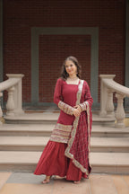 Jyoti Fashion Women's Gajri Faux Georgette Sequins Thread Embroidered Kurta Set with Dupatta | Grocsy