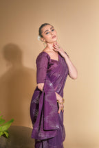 Jyoti Fashion Women's Wine Georgette Sequins Embroidered Designer Saree with Blouse | Grocsy