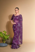 Jyoti Fashion Women's Wine Georgette Sequins Embroidered Designer Saree with Blouse | Grocsy