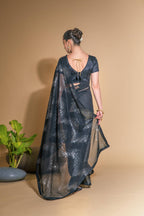 Jyoti Fashion Women's Black Georgette Sequins Embroidered Designer Saree with Blouse | Grocsy