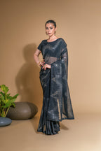 Jyoti Fashion Women's Black Georgette Sequins Embroidered Designer Saree with Blouse | Grocsy