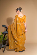 Jyoti Fashion Women's Mustard Georgette Sequins Embroidered Designer Saree with Blouse | Grocsy