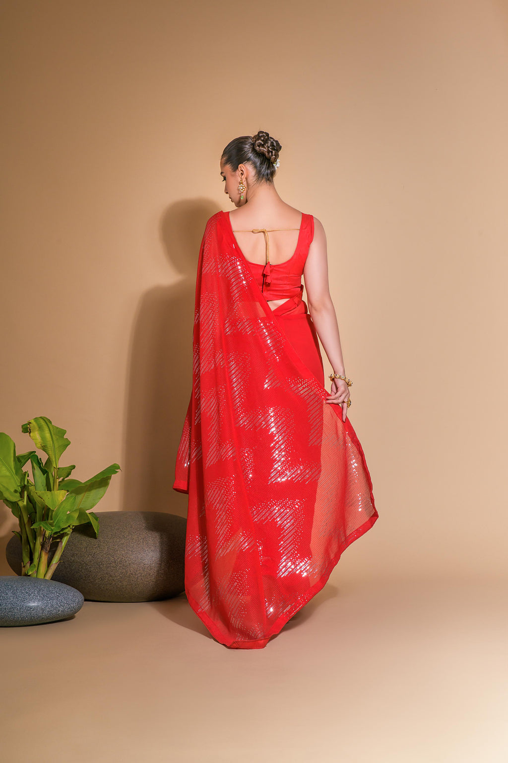 Jyoti Fashion Women's Red Georgette Sequins Embroidered Designer Saree with Blouse | Grocsy