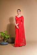 Jyoti Fashion Women's Red Georgette Sequins Embroidered Designer Saree with Blouse | Grocsy