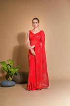 Jyoti Fashion Women's Red Georgette Sequins Embroidered Designer Saree with Blouse | Grocsy
