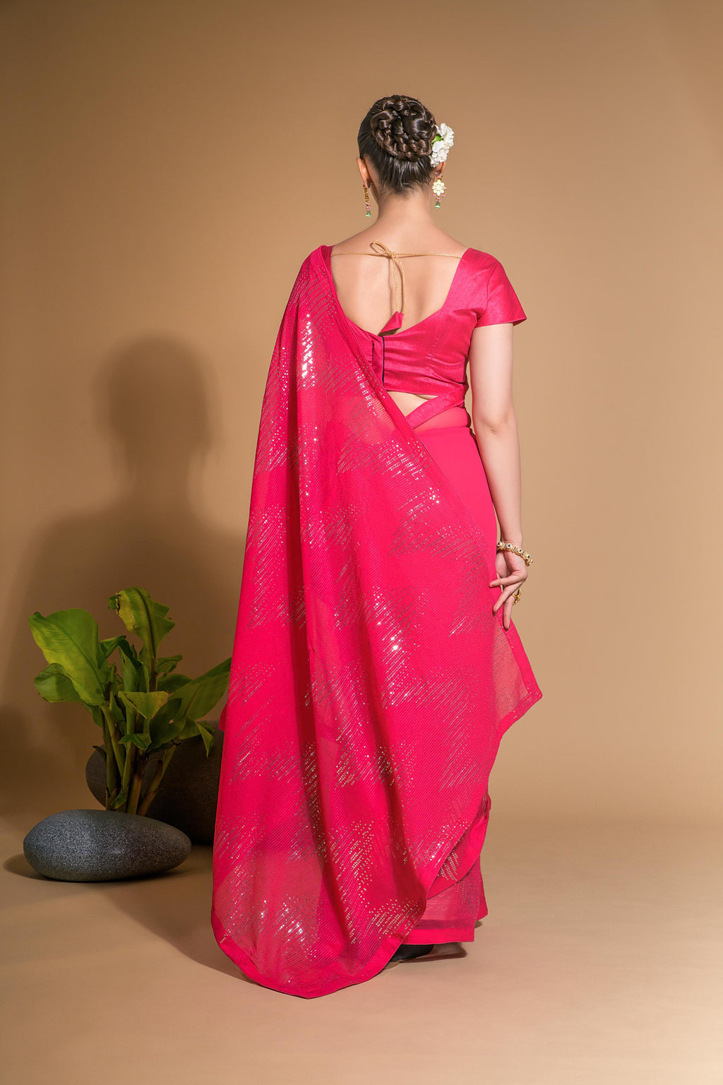 Jyoti Fashion Women's Pink Georgette Sequins Embroidered Designer Saree with Blouse | Grocsy