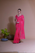 Jyoti Fashion Women's Pink Georgette Sequins Embroidered Designer Saree with Blouse | Grocsy