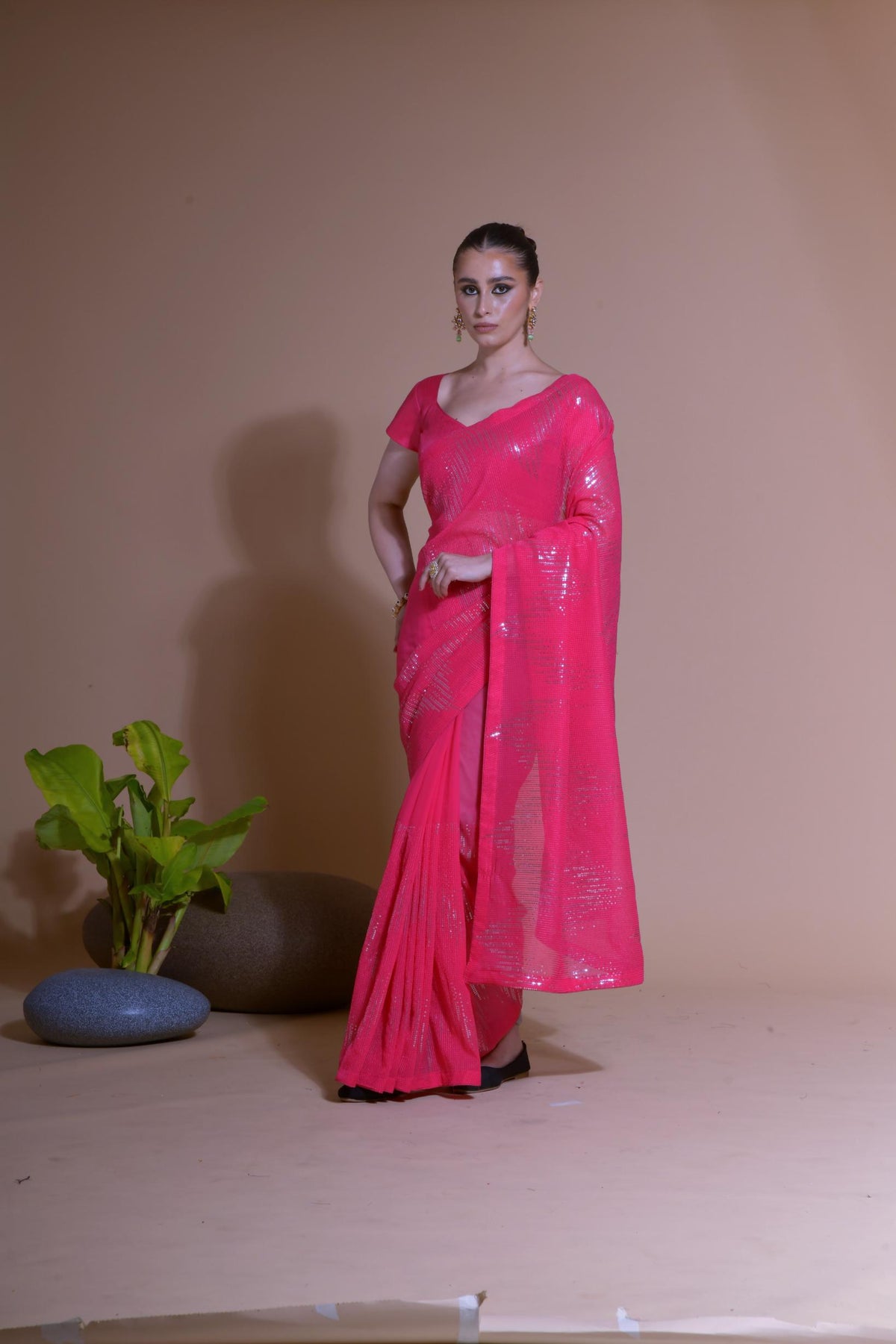 Jyoti Fashion Women's Pink Georgette Sequins Embroidered Designer Saree with Blouse | Grocsy