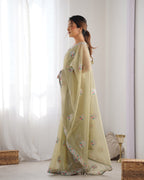 Jyoti Fashion Women's Pista Green Net Sequins Embroidered Designer Saree with Blouse | Grocsy